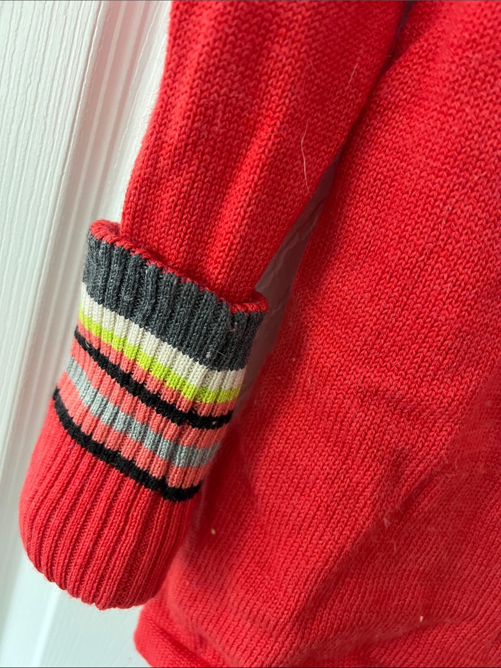 Red Ribbed Turtleneck Sweater with Arm Stripe - Picture 5 of 7